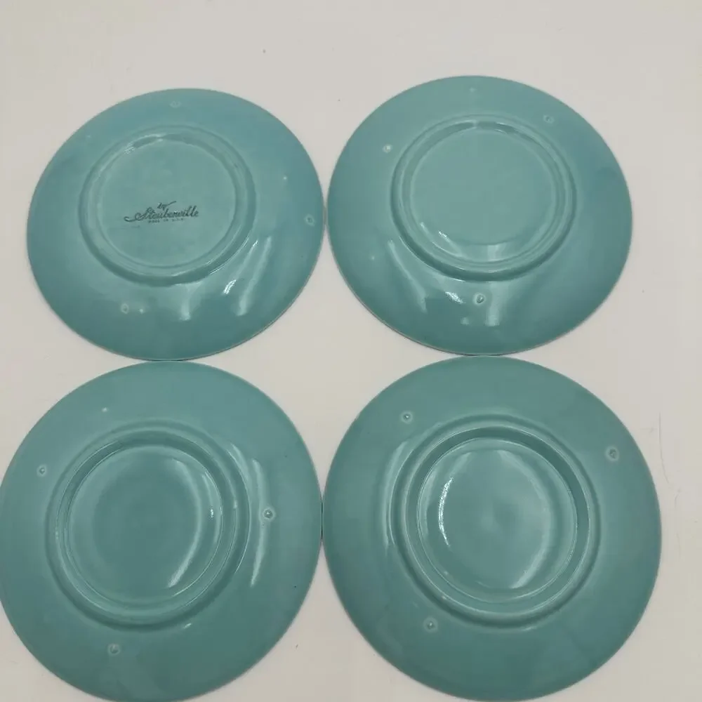 Vintage 1950 Steubenville Fairlane Tea Cup Blue Replacement Saucers Set/4 Marked